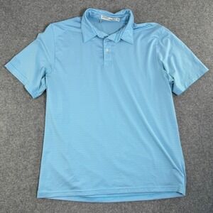 Criquet Mens Performance Polo Shirt Large Blue Pink Striped Short Sleeve Golf